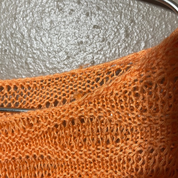 Chico’s - light orange wavy open weave 3/4 sleeve sweater w/ gathered tie sides - Picture 9 of 11